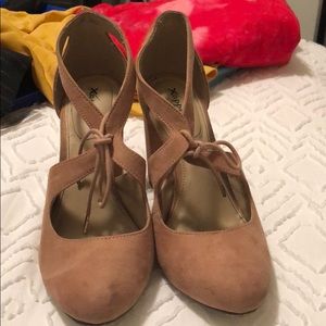 blush pink lace tie heels